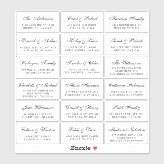 Elegant Script Wedding Guest Adresetiketten Sticker (Vel)