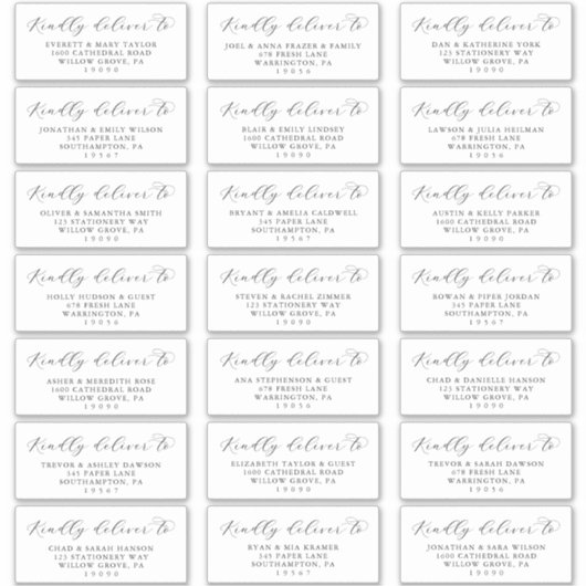 Elegant Script Wedding Guest Adresetiketten Sticker (Voorkant)