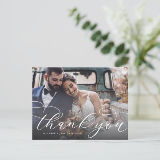 Elegant Script Wedding Hartelijk dank Briefkaart (Staand voorkant)