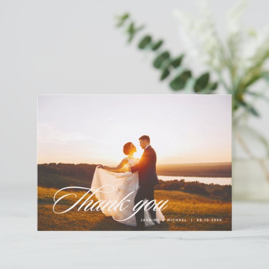 Elegant Script Wedding Hartelijk dank Foto W Note  (Staand voorkant)