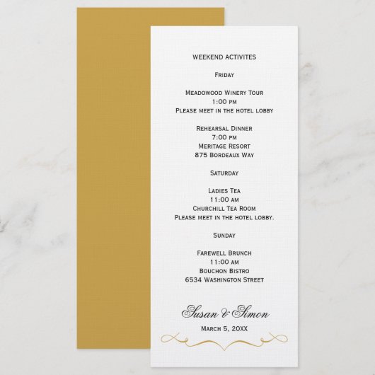 Elegant Script Wedding Information Kaart - Gold (Voorkant / Achterkant)