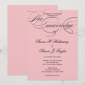 Elegant Script Wedding Invitation - Black & Blush Kaart (Voorkant / Achterkant)