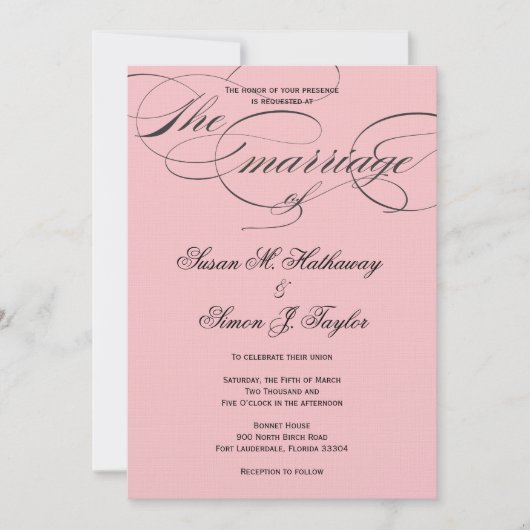 Elegant Script Wedding Invitation - Black & Blush Kaart (Voorkant)