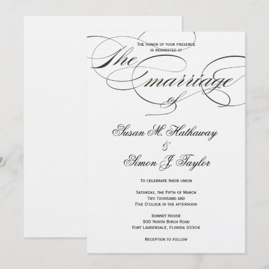 Elegant Script Wedding Invitation - Black Kaart (Voorkant / Achterkant)