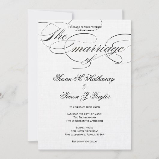 Elegant Script Wedding Invitation - Black Kaart (Voorkant)