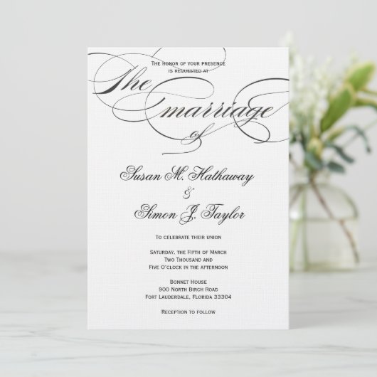 Elegant Script Wedding Invitation - Black Kaart (Staand voorkant)