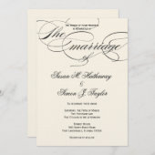 Elegant Script Wedding Invitation - BlackOff White Kaart (Voorkant / Achterkant)
