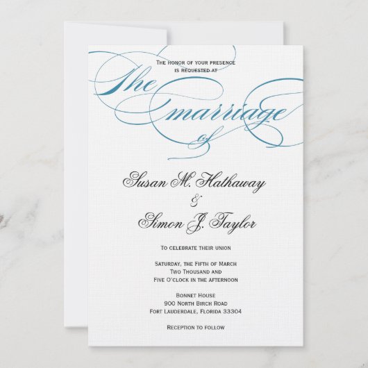 Elegant Script Wedding Invitation - Blauw Kaart (Voorkant)