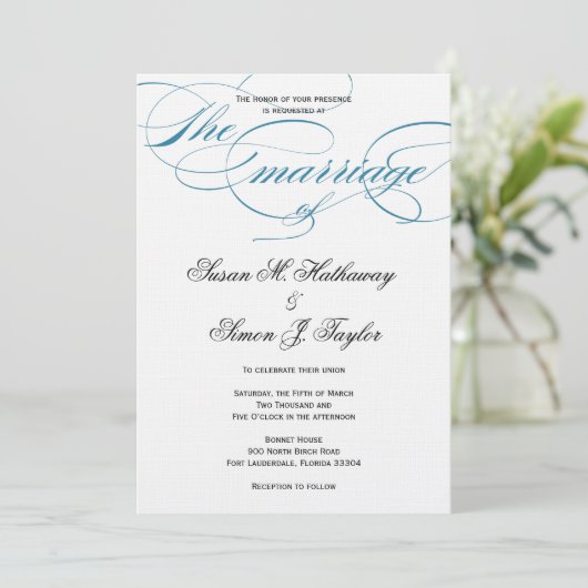 Elegant Script Wedding Invitation - Blauw Kaart (Staand voorkant)