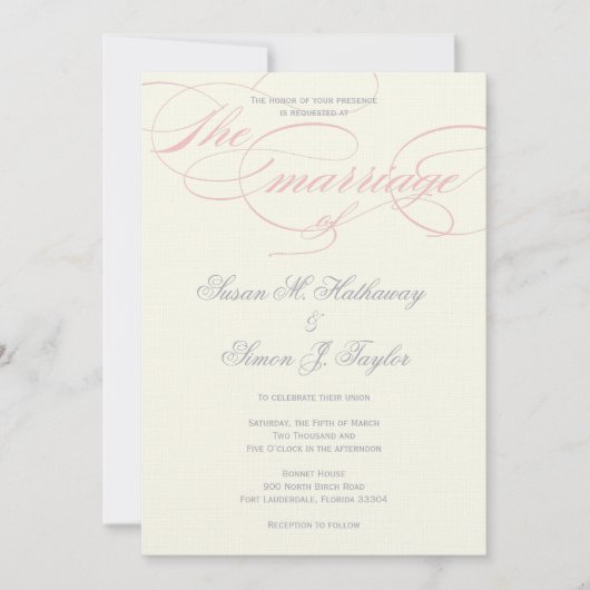 Elegant Script Wedding Invitation - Blush Pink Kaart (Voorkant)