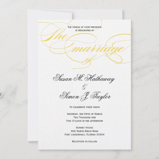 Elegant Script Wedding Invitation - Geel Kaart (Voorkant)