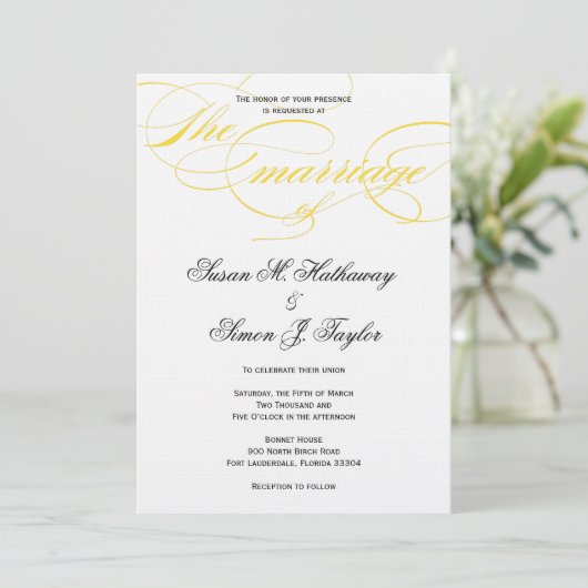 Elegant Script Wedding Invitation - Geel Kaart (Staand voorkant)