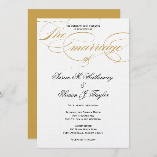 Elegant Script Wedding Invitation - Gold Kaart (Voorkant / Achterkant)