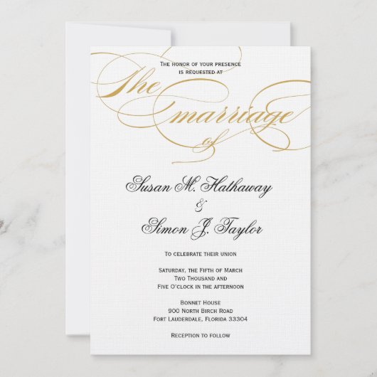 Elegant Script Wedding Invitation - Gold Kaart (Voorkant)