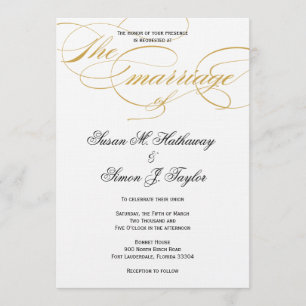 Elegant Script Wedding Invitation - Gold Kaart