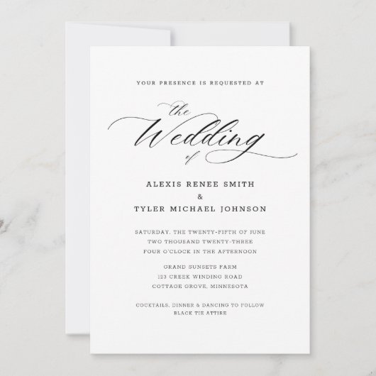 Elegant Script Wedding Invitation Kaart (Voorkant)