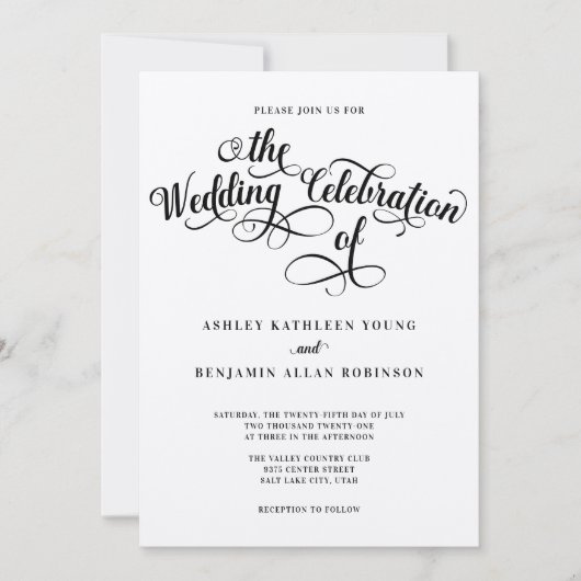 Elegant Script Wedding Invitation Kaart (Voorkant)