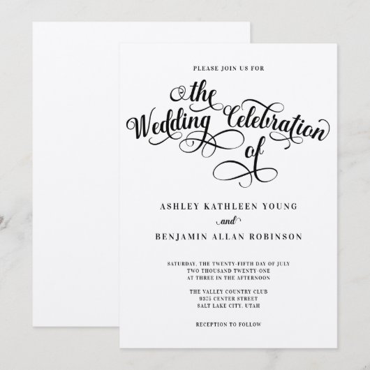 Elegant Script Wedding Invitation Kaart (Voorkant / Achterkant)