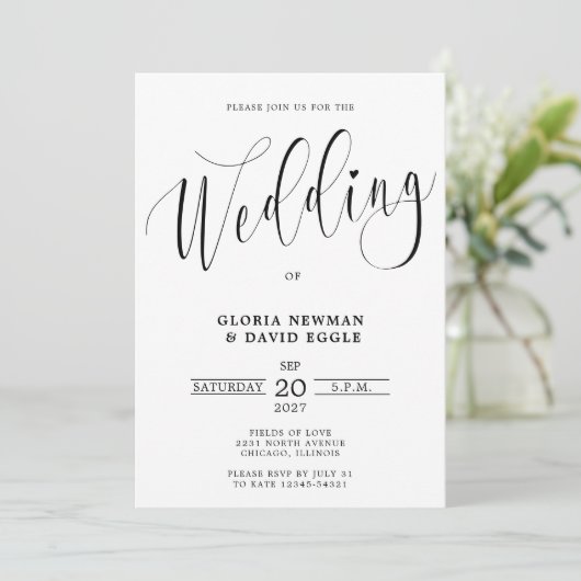 Elegant Script Wedding Invitation Kaart (Staand voorkant)