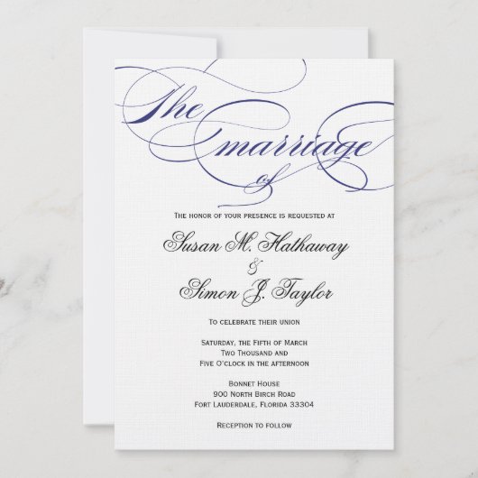 Elegant Script Wedding Invitation - marine Kaart (Voorkant)