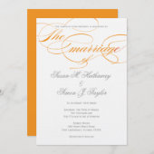 Elegant Script Wedding Invitation - Oranje Kaart (Voorkant / Achterkant)