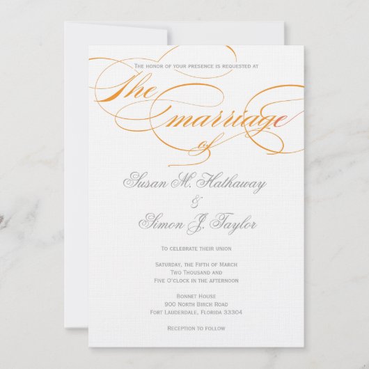 Elegant Script Wedding Invitation - Oranje Kaart (Voorkant)