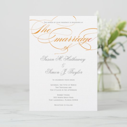 Elegant Script Wedding Invitation - Oranje Kaart (Staand voorkant)
