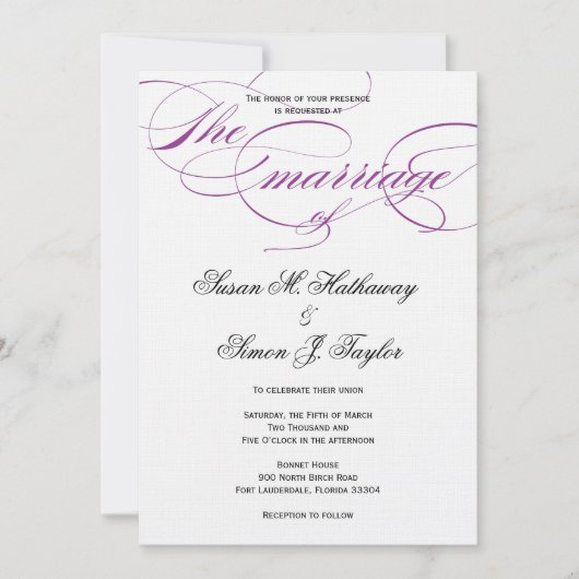 Elegant Script Wedding Invitation - Paars Kaart (Voorkant)