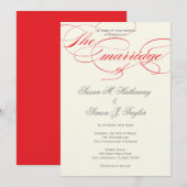 Elegant Script Wedding Invitation - Red Kaart (Voorkant / Achterkant)