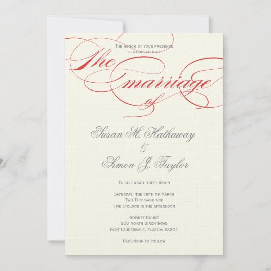Elegant Script Wedding Invitation - Red Kaart (Voorkant)