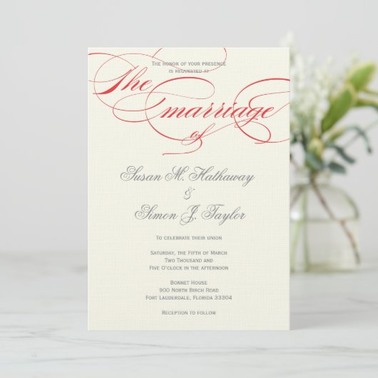 Elegant Script Wedding Invitation - Red Kaart (Staand voorkant)