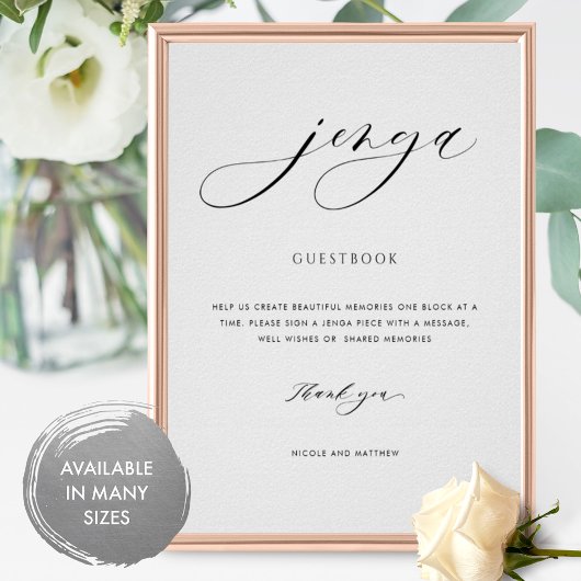 Elegant Script Wedding Jenga Guestbook Sign Poster
