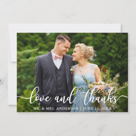 Elegant Script Wedding Love and Bedankt Bride Groo (Voorkant)