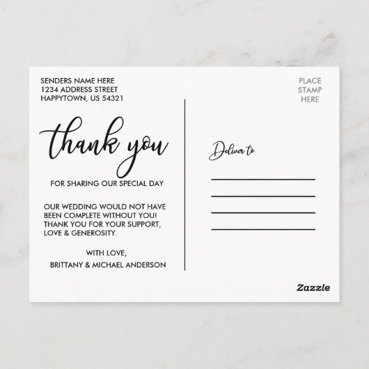 Elegant Script Wedding Love and Bedankt Bride Groo Briefkaart (Achterkant)