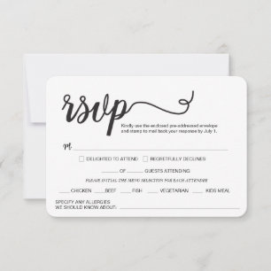 Elegant script Wedding maalt alle allergieën RSVP Kaartje