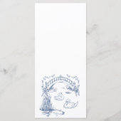 Elegant Script Wedding Menu Blue Toile Swans  (Achterkant)