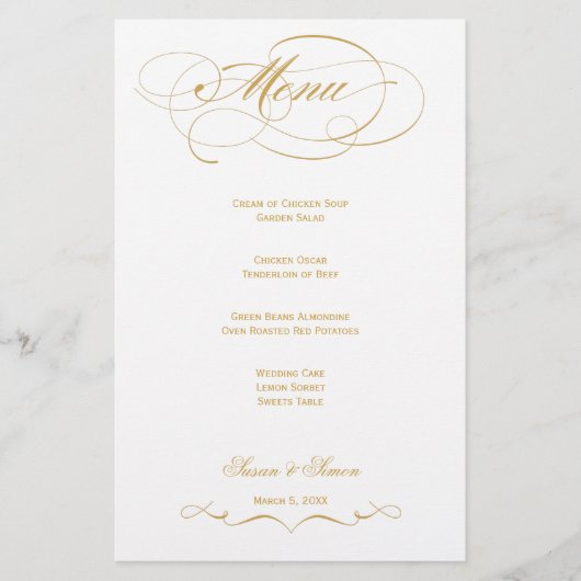 Elegant Script Wedding Menu (Gold) (Voorkant)
