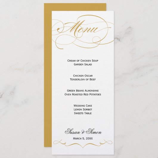 Elegant Script Wedding Menu (Gold) (Voorkant / Achterkant)
