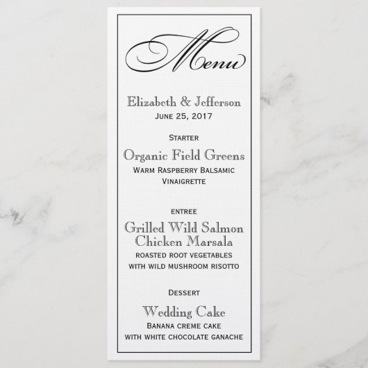Elegant Script Wedding Menu Kaart (Voorkant)
