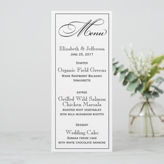 Elegant Script Wedding Menu Kaart (Staand voorkant)