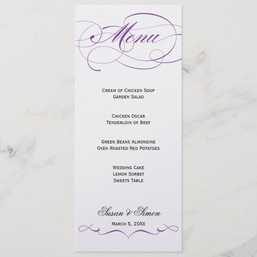 Elegant Script Wedding Menu - Paars (Voorkant)