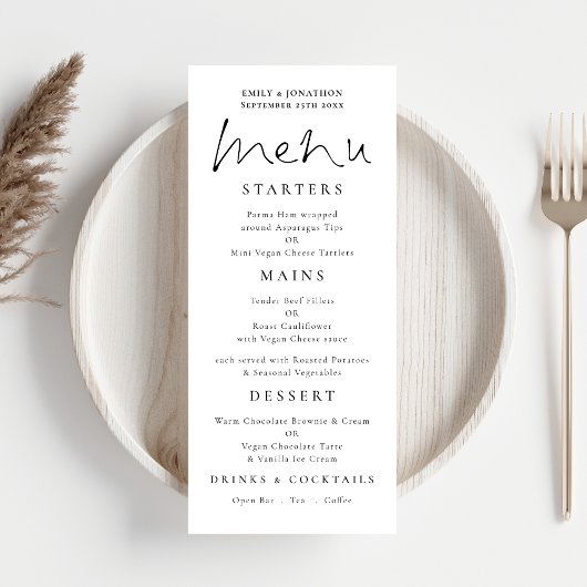 Elegant Script Wedding Menu White