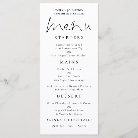 Elegant Script Wedding Menu White (Voorkant)