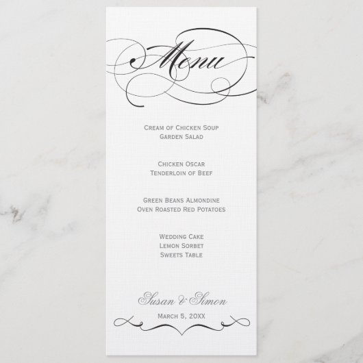 Elegant Script Wedding Menu - Zwart (Voorkant)