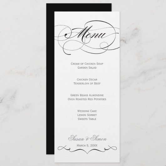 Elegant Script Wedding Menu - Zwart (Voorkant / Achterkant)