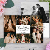 Elegant Script Wedding Multi Photo Collage Bedankkaart