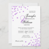 Elegant Script Wedding Paarse Confetti QR RSVP Kaart (Voorkant)
