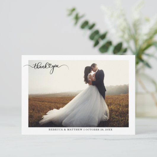 Elegant Script Wedding Photo Bedankkaart (Staand voorkant)