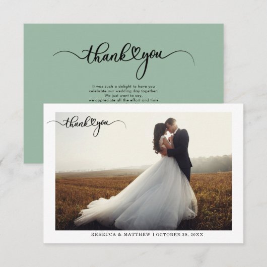Elegant Script Wedding Photo Bedankkaart (Voorkant / Achterkant)