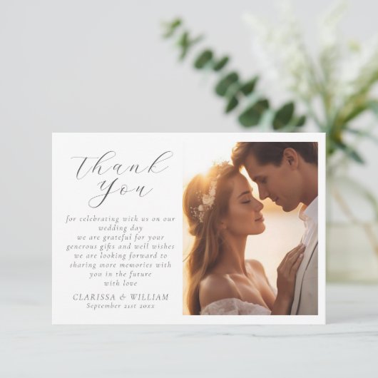 Elegant Script Wedding Photo Bedankkaart (Staand voorkant)